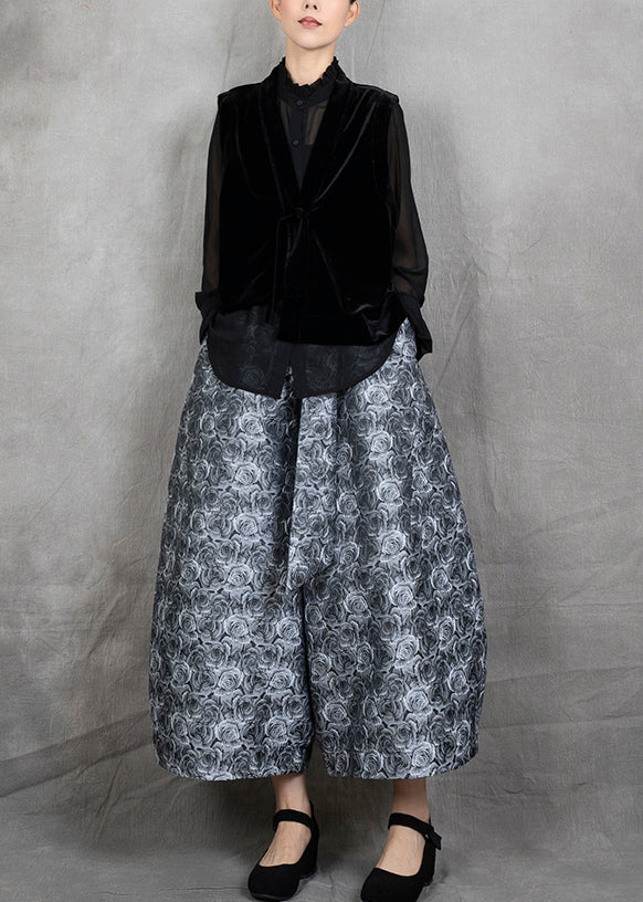 New Black Velvet Vest and Cotton Wide Leg Pants Jacquard Two-piece Set Autumn