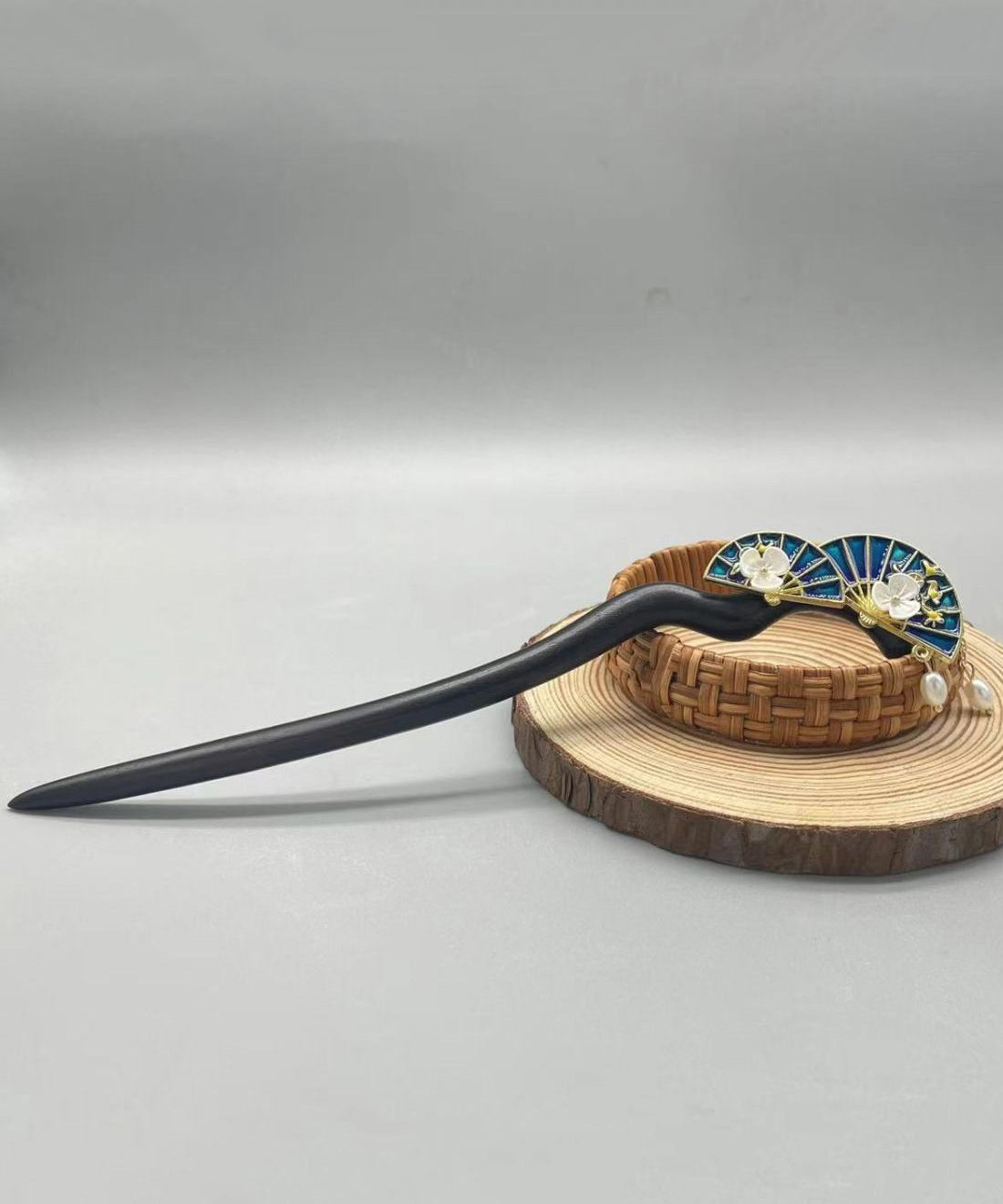 Handmade Black Sandalwood Pearl Tassel Hairpin