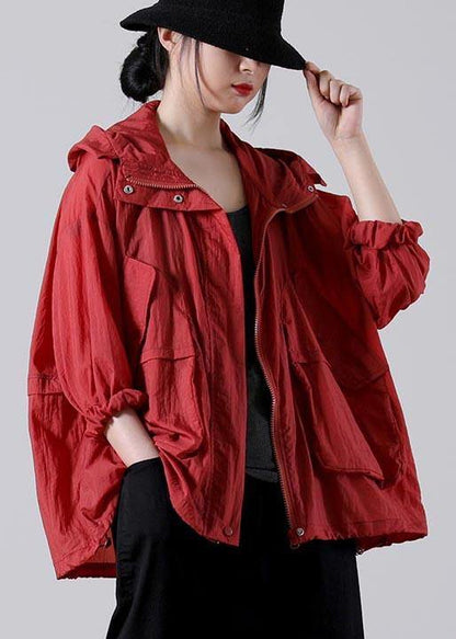 Red Long Sleeve Upf 50+ Coat Jacket Summer Hooded Jacket