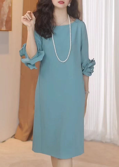 Stylish Blue O-neck Ruffled Patchwork Mid Dress Summer