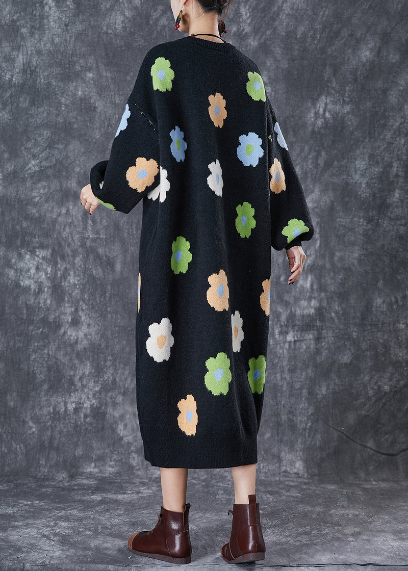 Stylish Black Oversized Knit Long Dress Fall