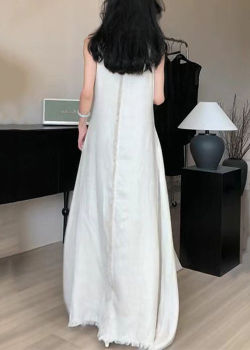 Apricot O-neck Cotton Long Dress Sleeveless
