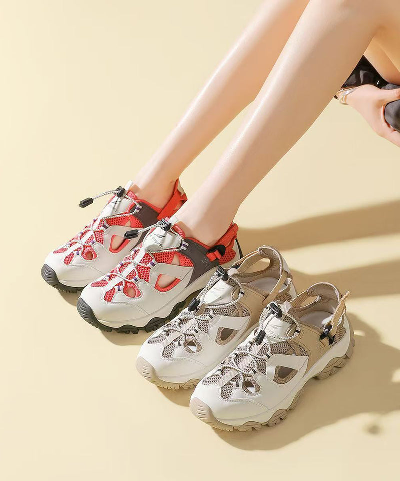 Red Platform Sandals Hollow Out Breathable Mesh