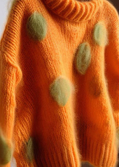 Orange Hign Neck Cashmere Knit Sweaters Fall