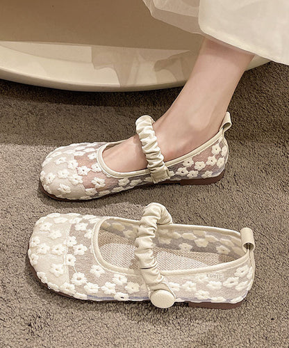 Blue Walking Sandals Tulle Embroidery Buckle Strap Splicing
