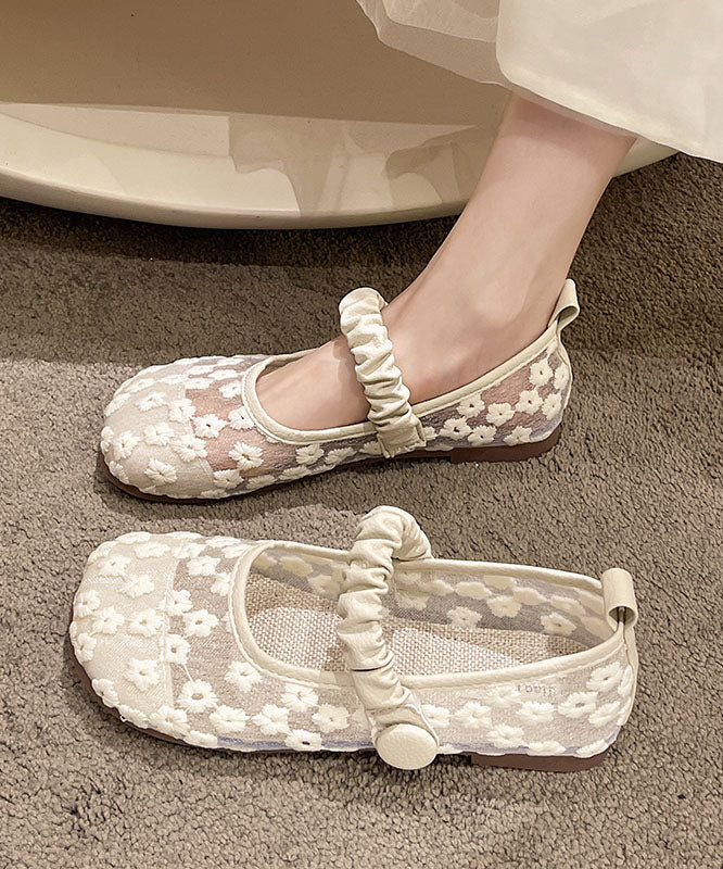 Blue Walking Sandals Tulle Embroidery Buckle Strap Splicing