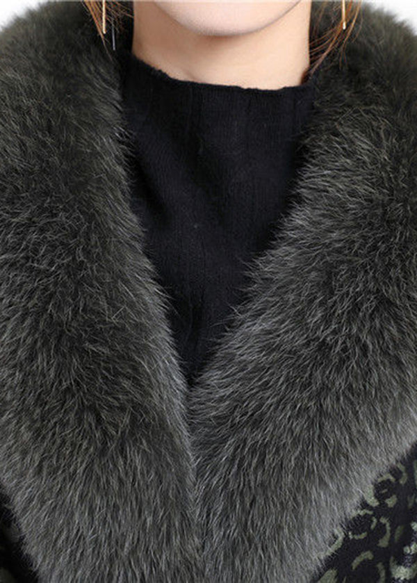 Blakcish Green Fox Collar Wear on Both Sides Cashmere Coat Outwear Winter