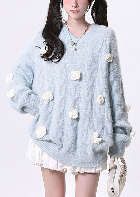 Fitted Sky Blue Cold Shoulder Knit Pullover Spring