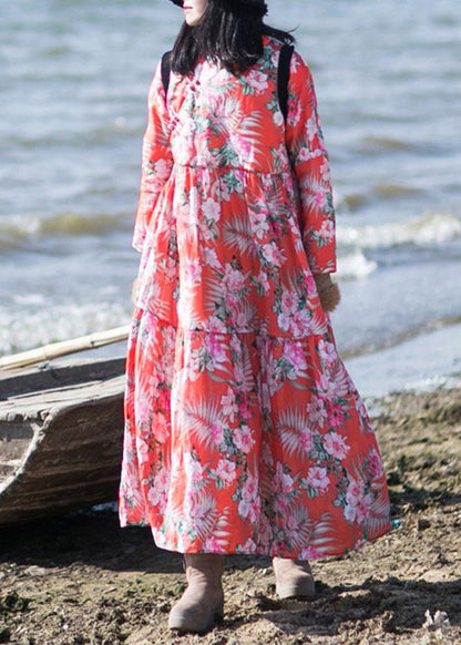 Asymmetrical Spring Dresses Sewing Red Print Dresses
