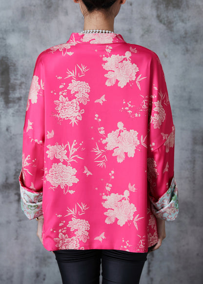 Art Rose Oversized Print Silk Wear on Both Sides Jackets Spring