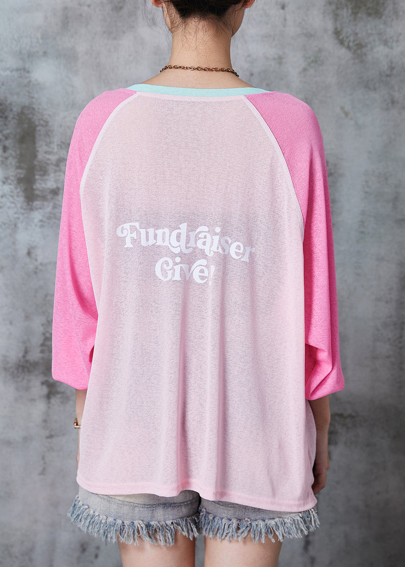 Pink Cotton Upf 50+ Shirt Tops Oversized Summer