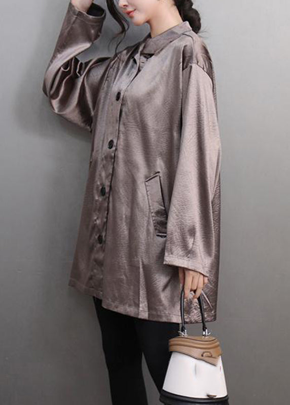 Simple Black Button Silk Shirt Spring