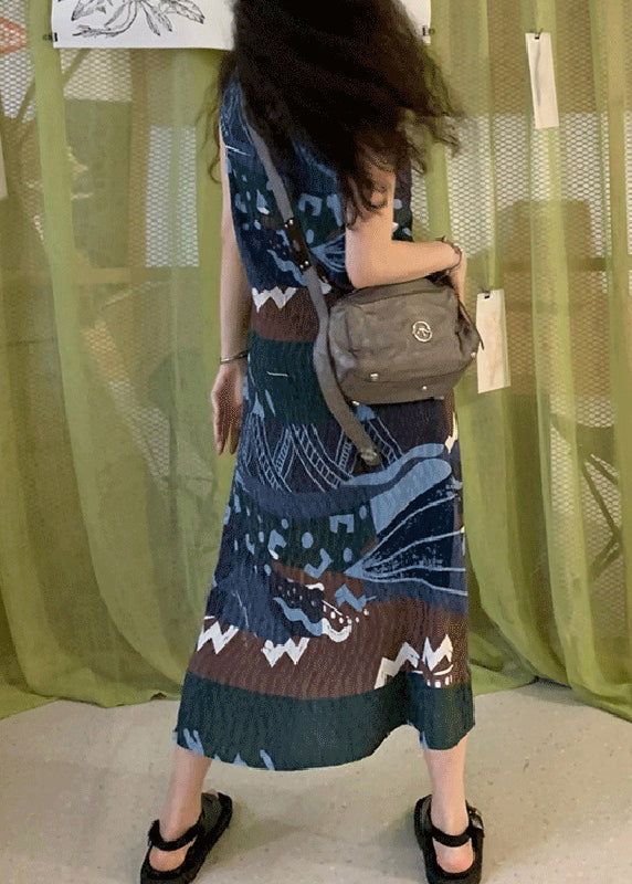 Art Colorblock O-neck Print Maxi Dress Sleeveless