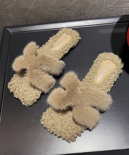 White Fuzzy Fur Stylish Splicing Slide Sandals Peep Toe