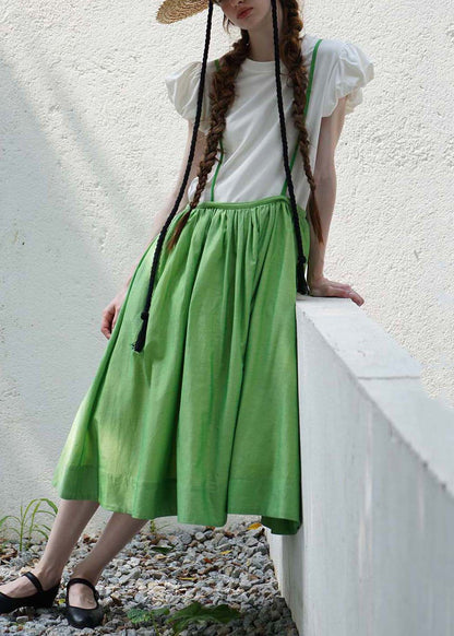 Green Lace Up Cotton Spaghetti Strap Skirt Summer