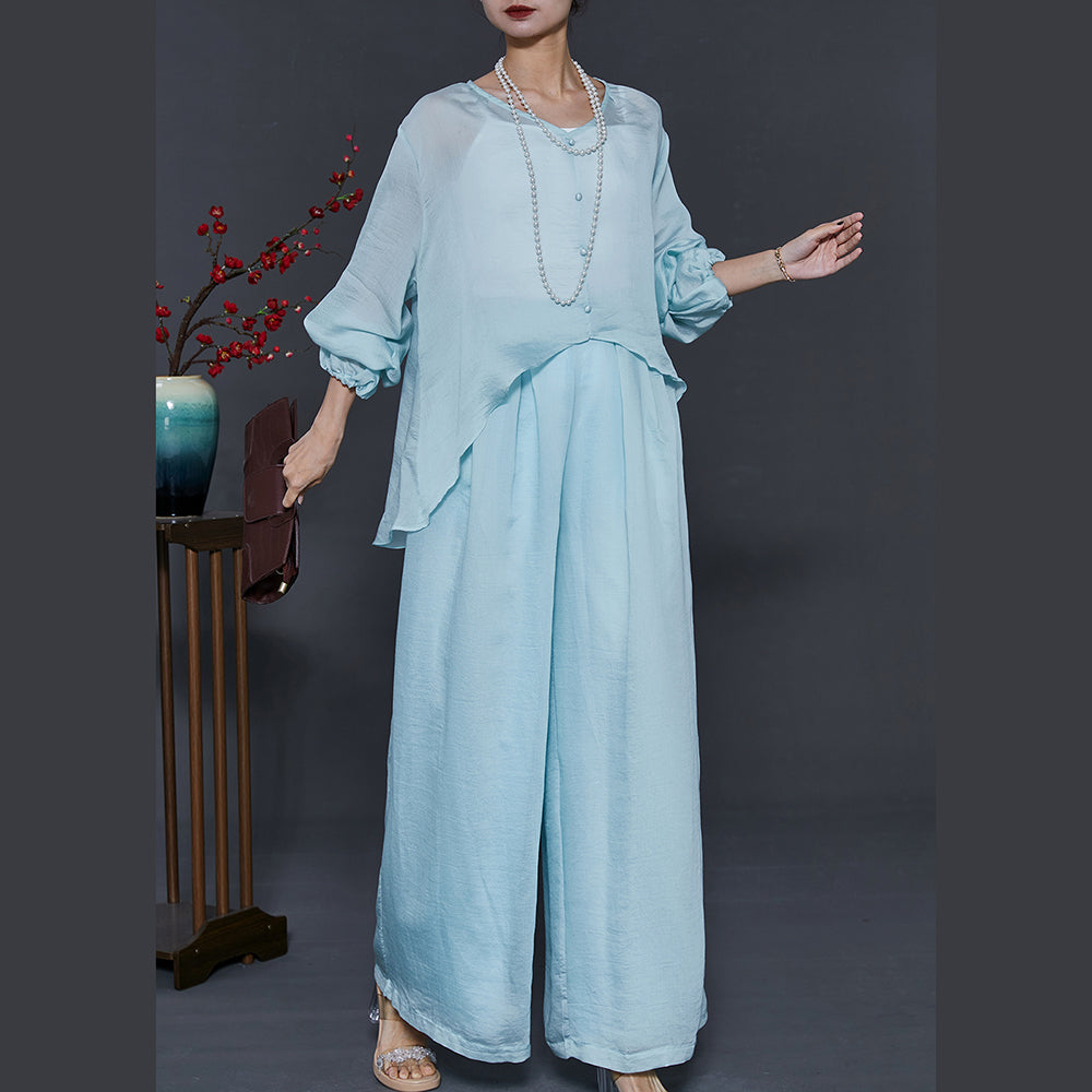 French Sky Blue Asymmetrical Design Two Pieces Set Summer