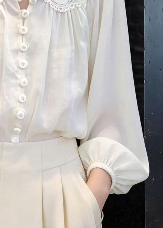 White Embroidered Hollow Out Lantern Shirt Spring