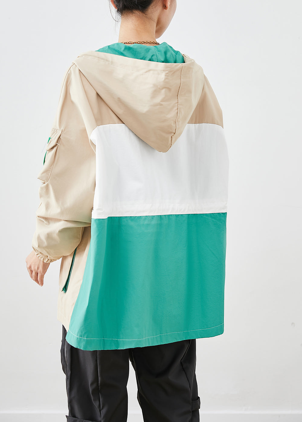 Khaki Oversized Patchwork Applique Cotton Jacket Fall