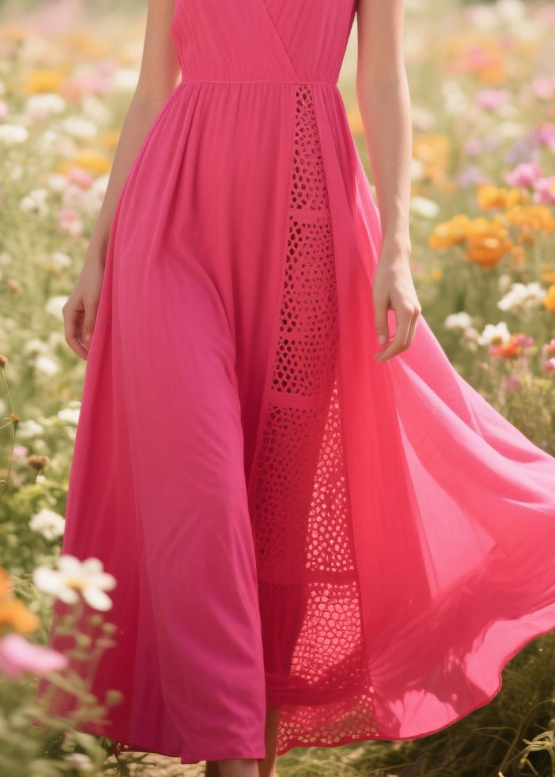 Rose Patchwork Hollow Out Chiffon Long Dress Sleeveless