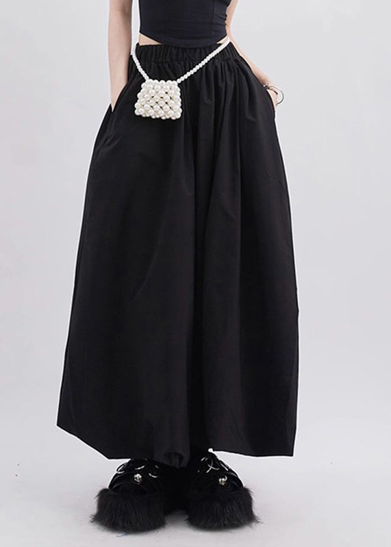 Natural Black Pockets High Waist a Line Skirts Summer