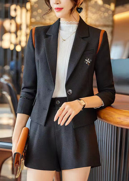 Fitted Black Silm Fit Cotton Two Piece Set Clothing Spring