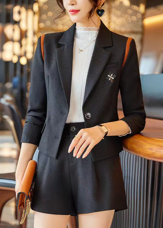 Fitted Black Silm Fit Cotton Two Piece Set Clothing Spring