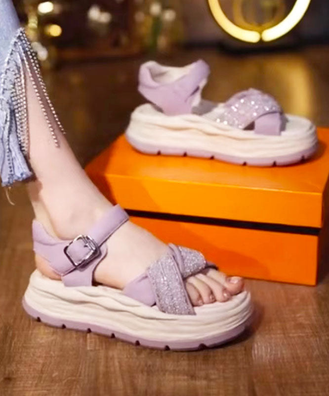 Purple Sandals Platform Faux Leather Diy Splicing Zircon Buckle Strap