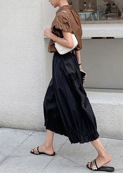 Fine Coffee Peter Pan Collar Button Top and Crop Pants Two Pieces Set Summer