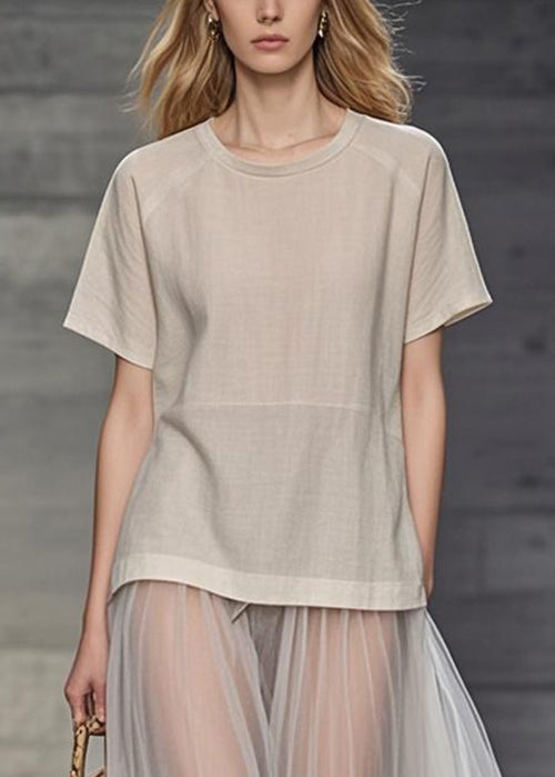 Simple Apricot O Neck Tulle Patchwork Long Dress Summer