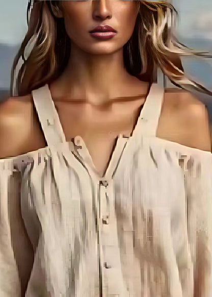 Fitted White Cold Shoulder Linen Top Summer