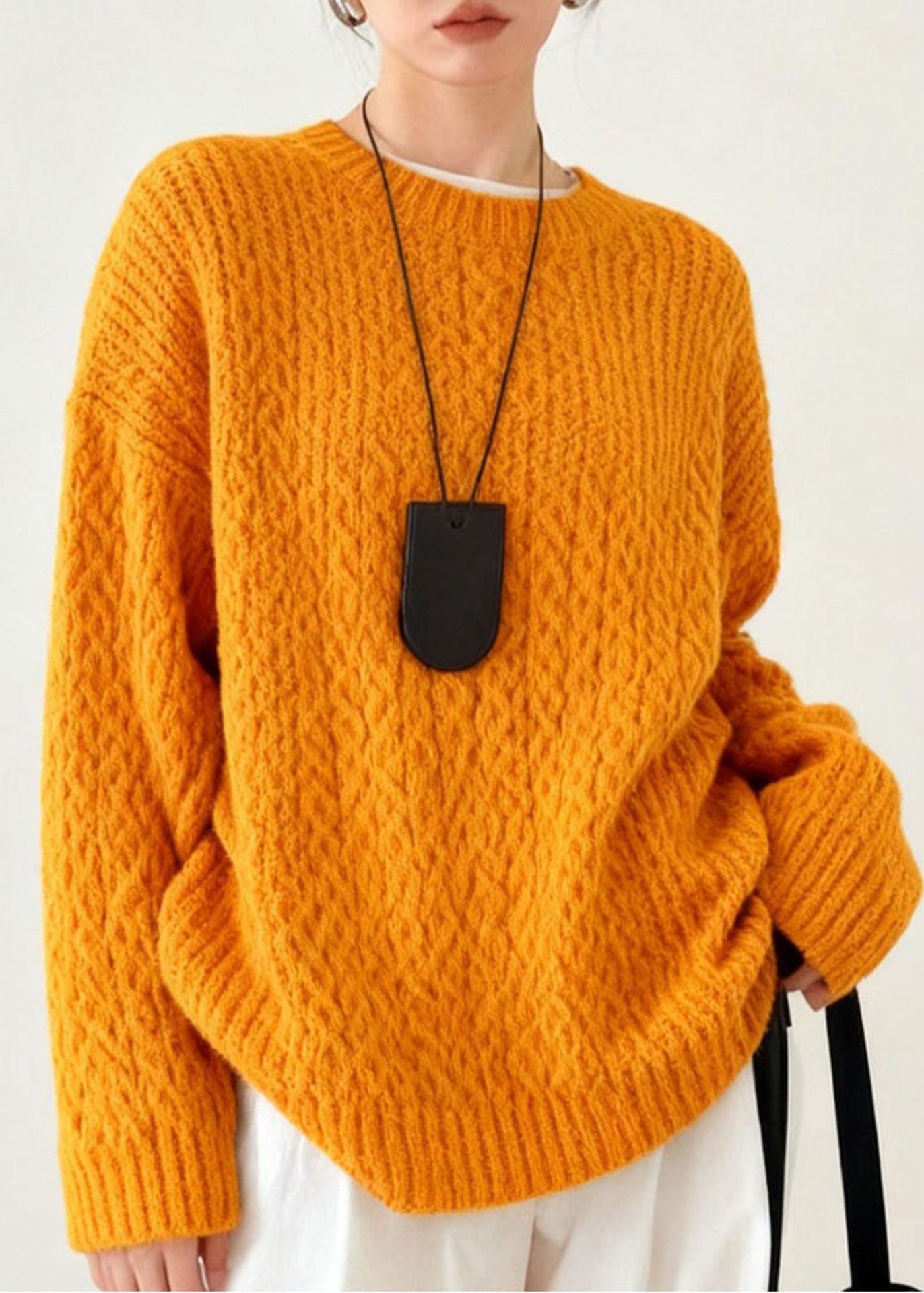 Orange Oversized Warm Knit Sweater Tops Winter