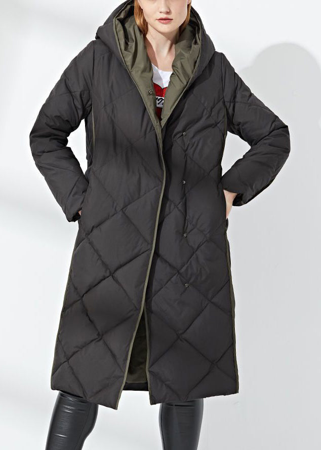 New Black Hooded Button Pockets Cotton Blend Coat Winter