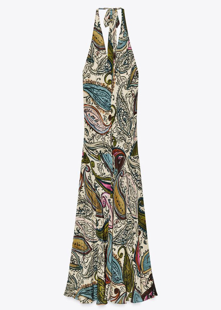 Backless Print Lace Up Cotton Maxi Dress Sleeveless