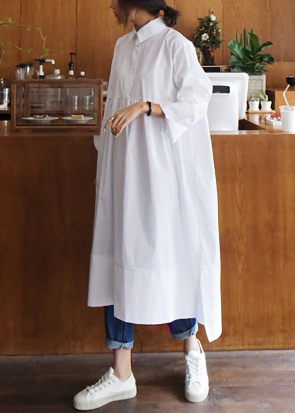 White Peter Pan Collar Button Cotton Shirt Dress Fall