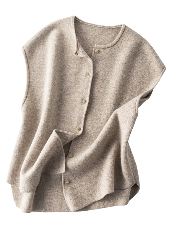 Khaki Button Woolen Beach Vest Sleeveless