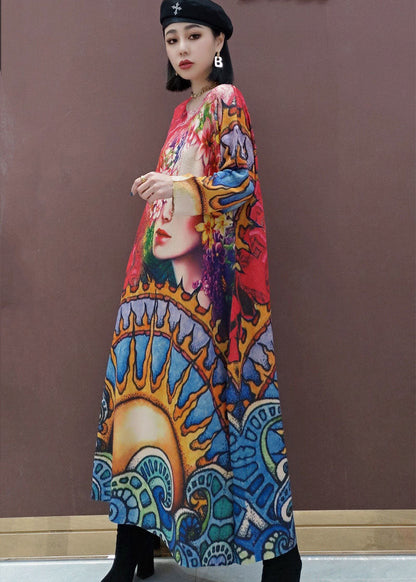 Red Print Knit Dress Spring