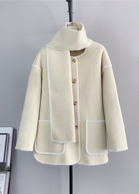 Grey Button Pockets Woolen Short Coats Winter