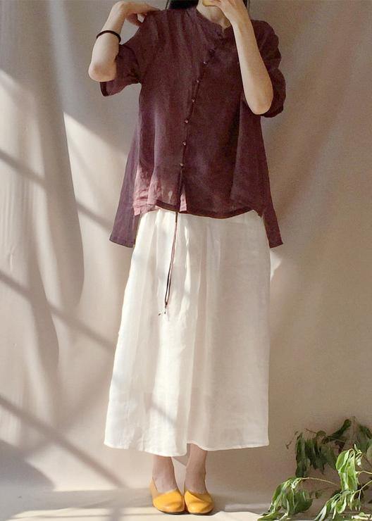 French Chocolate Shirts Stand Collar Asymmetric Baggy Blouse