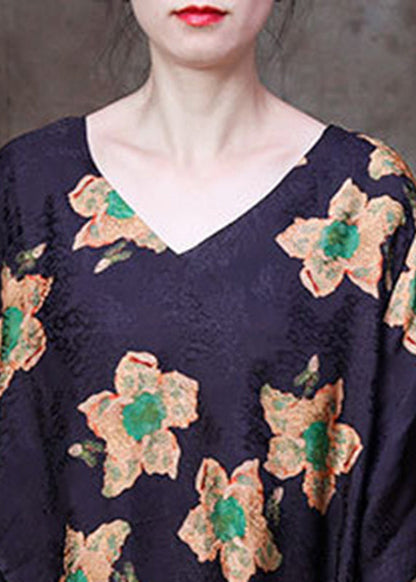 Art Yellow Print Asymmetrical Design Silk Top and Wide Leg Pants Two-piece Set Short Sleeve