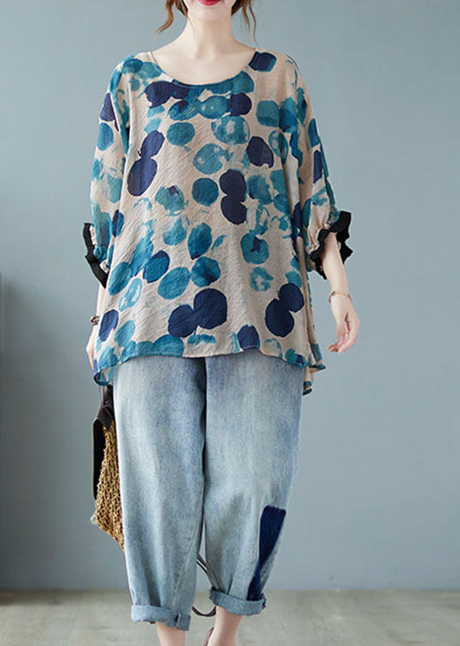 Blue Bat Wing Sleeve Asymmetrical Design Top