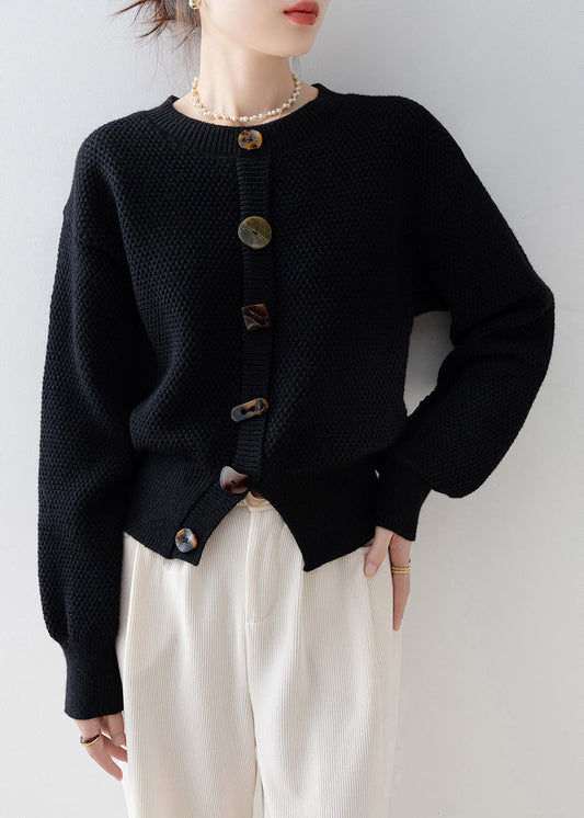 Black O-neck Cozy Knit Cardigan Winter
