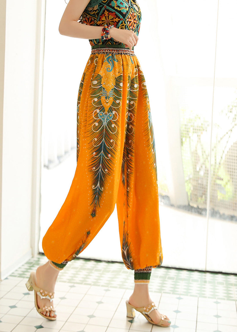 Yellow High Waist Print Lantern Pants Spring