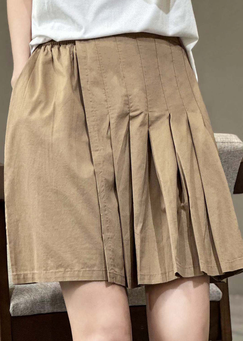 Versatile Green Elastic Waist Pleated Shorts Skirt Summer