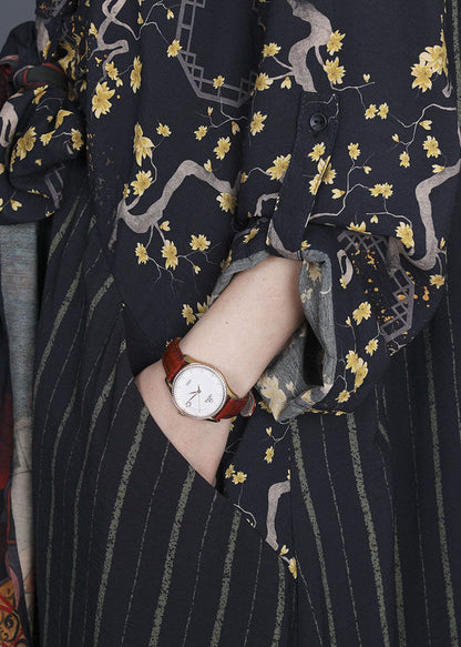 Fine V Neck Print Patchwork Tie Waist Fall Vacation Dresses