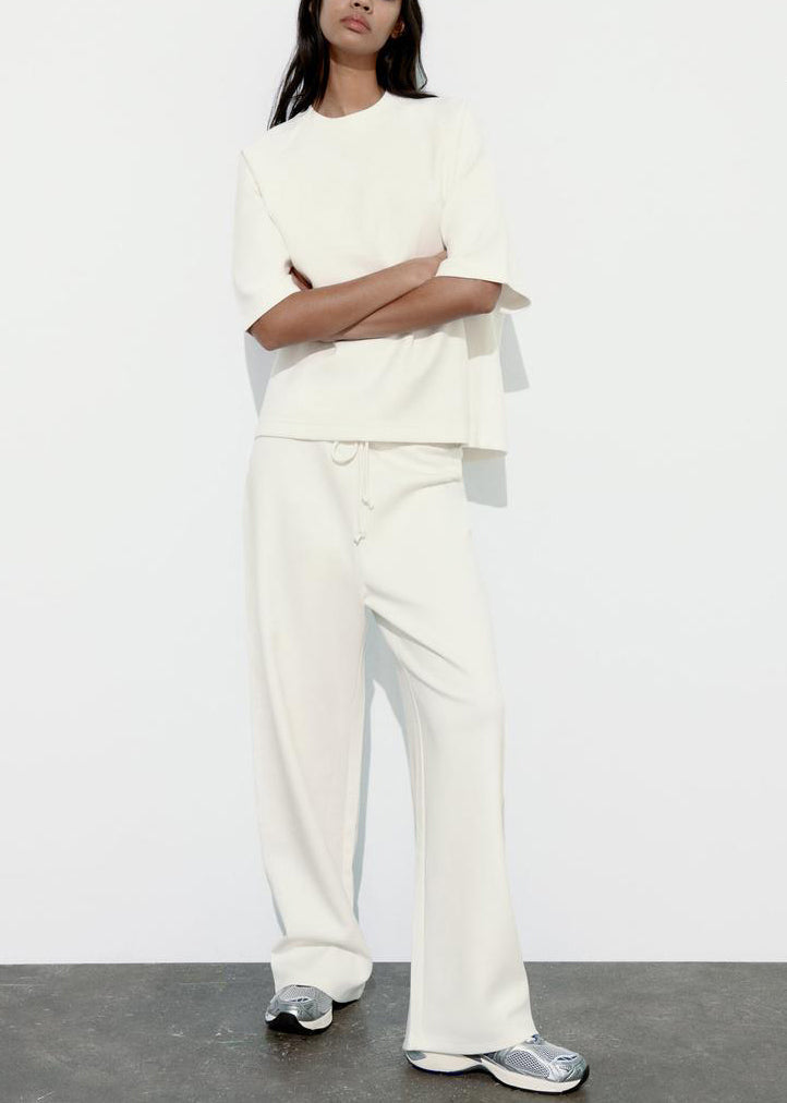 Loose Pink O Neck T Shirt and Pants Cotton Two-piece Set Summer