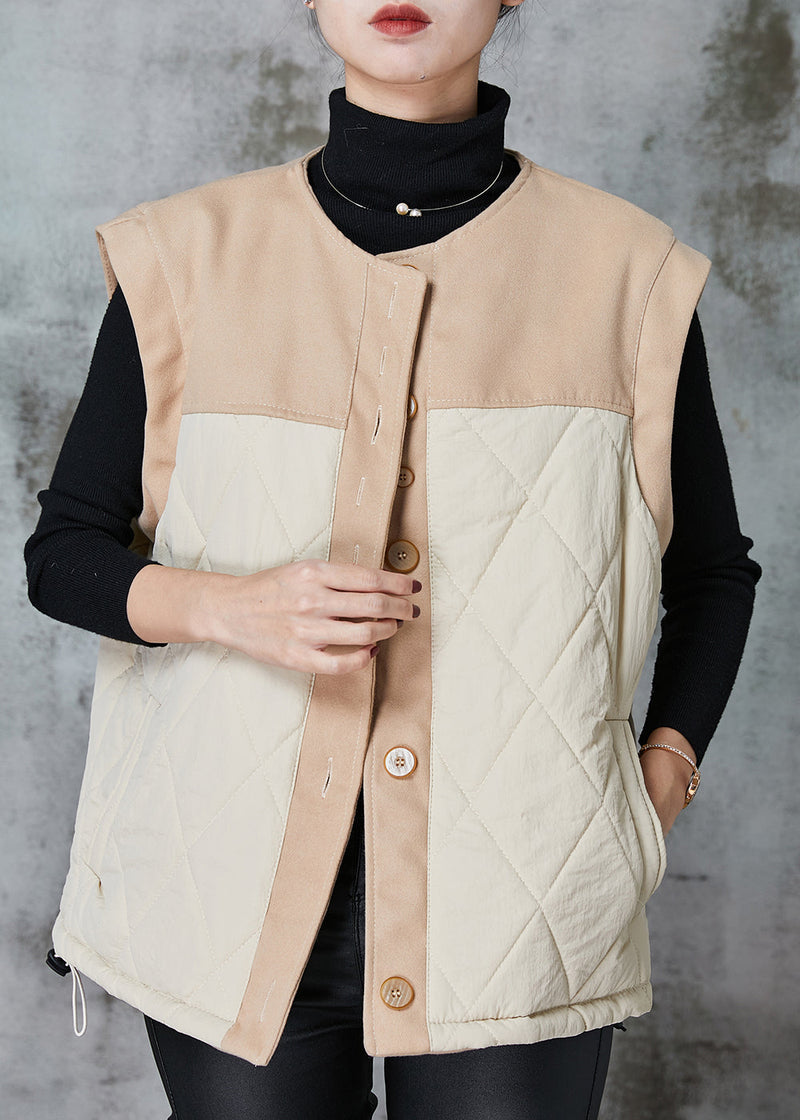 Diy Khaki Oversized Patchwork Fine Cotton Filled Puffers Vests Spring