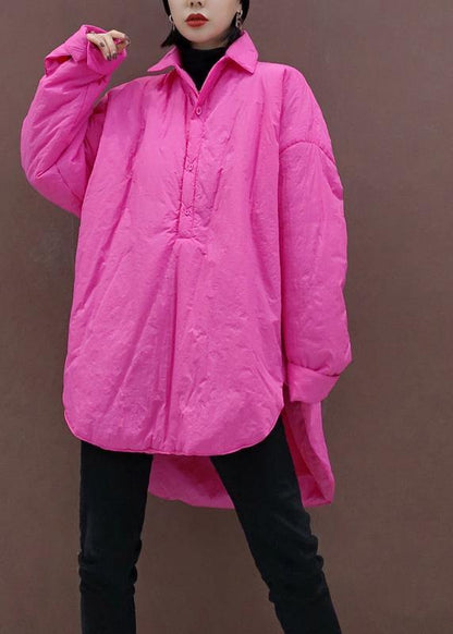 Italian Pink Tunic Top Stand Collar Low High Design Clothing Spring Blouse