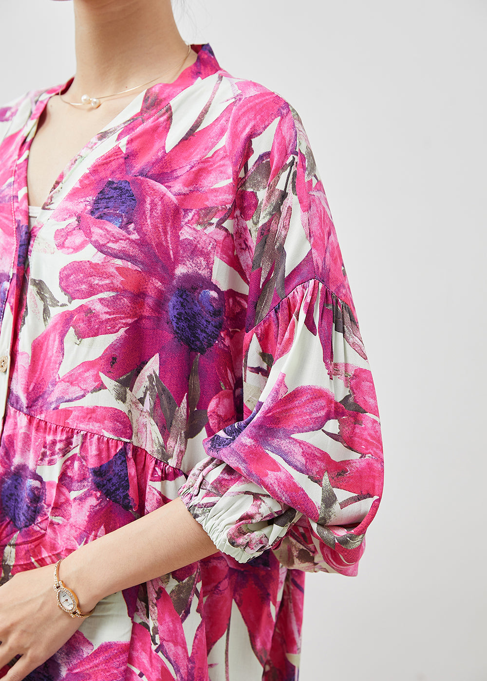 Purple V Neck Print Cotton Two Pieces Set Summer