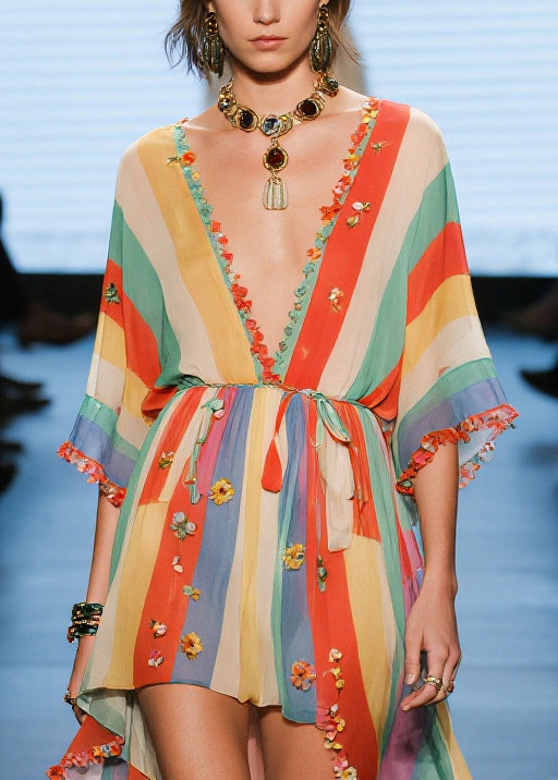 Boutique Rainbow Asymmetrical Chiffon Holiday Dress Summer