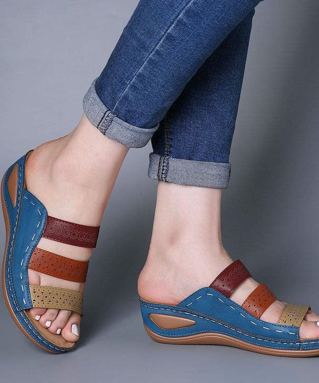 White Slide Sandals Wedge Faux Leather Simple Splicing